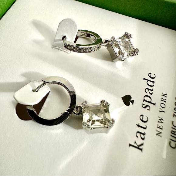 Kate Spade New York Crystal Dazzle Drop Huggie Hoop Earrings • NWT - Picture 3 of 4